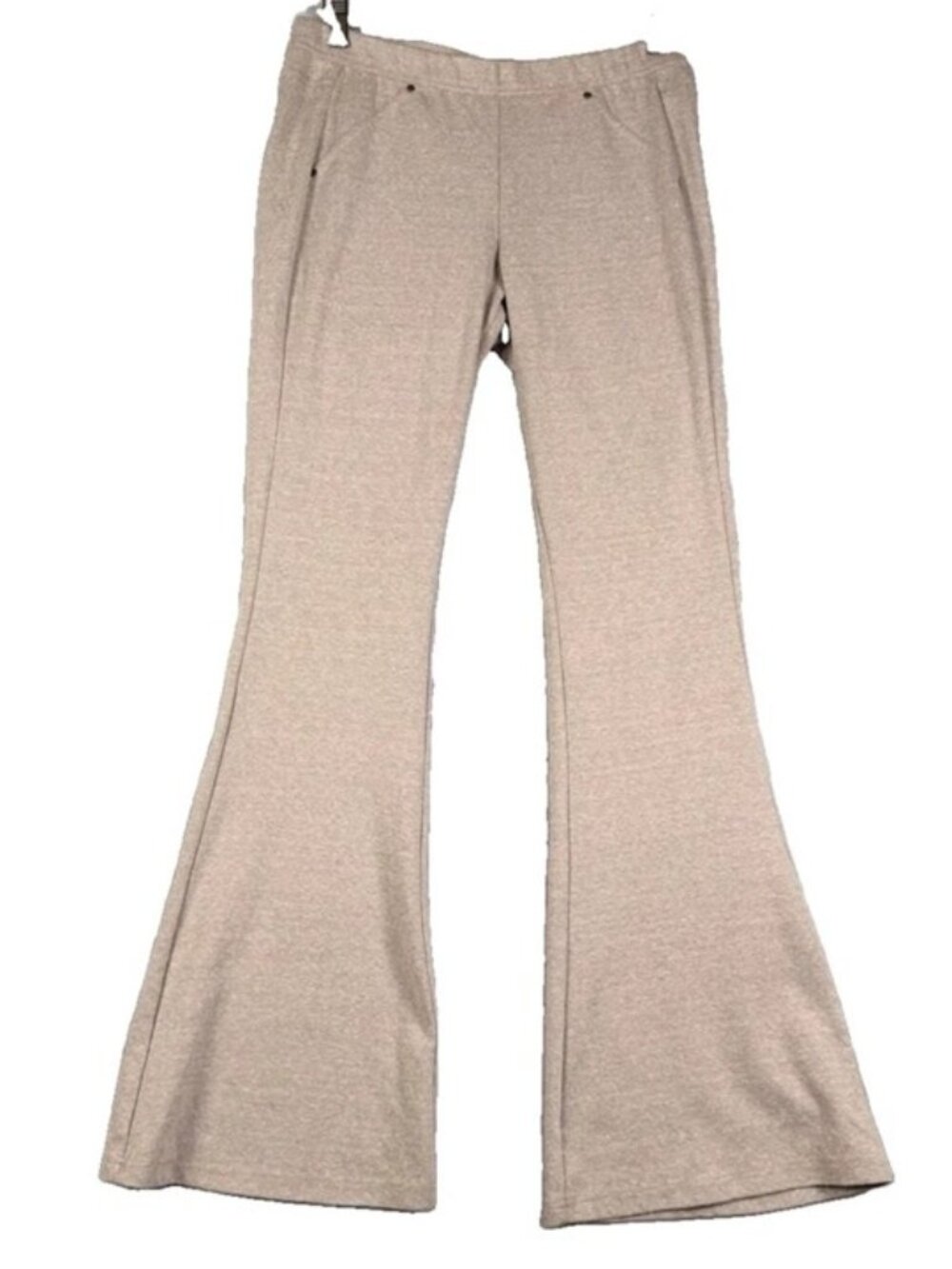 Free People Heathered Beige Flare Pull On Pants Studded Pockets Stretch Sz L
